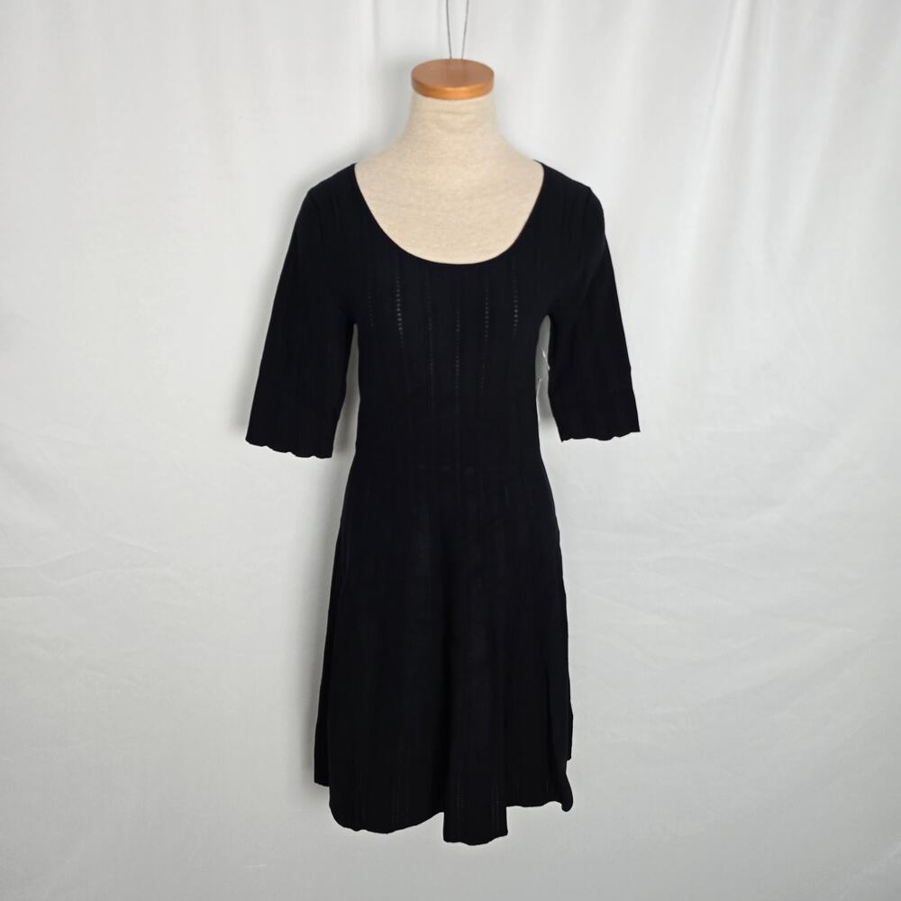 Lark and Ro Dress Women's XS Elegant 1/2 Sleeve Black, Black Stripes Knee NWT